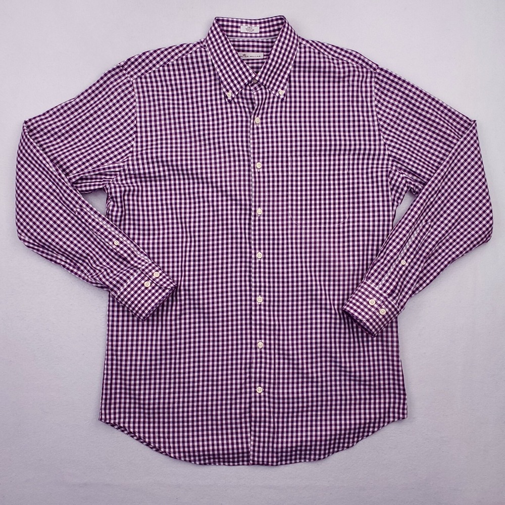 Peter Millar Shirt Mens Large Purple Pink Gingham Plaid Button Down Long Sleeve